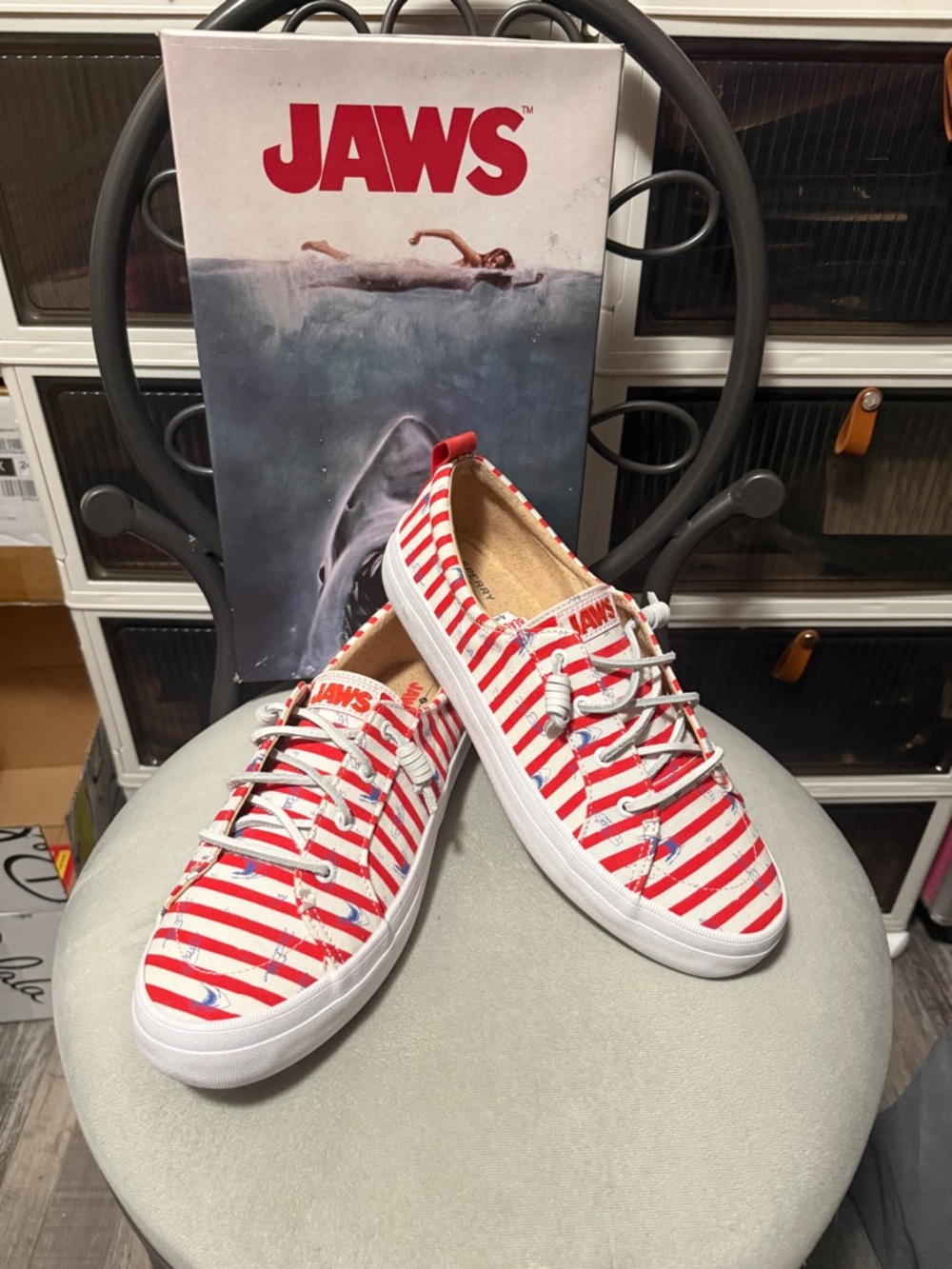 Sperry Red & White Striped JAWS Low-Top Sneakers